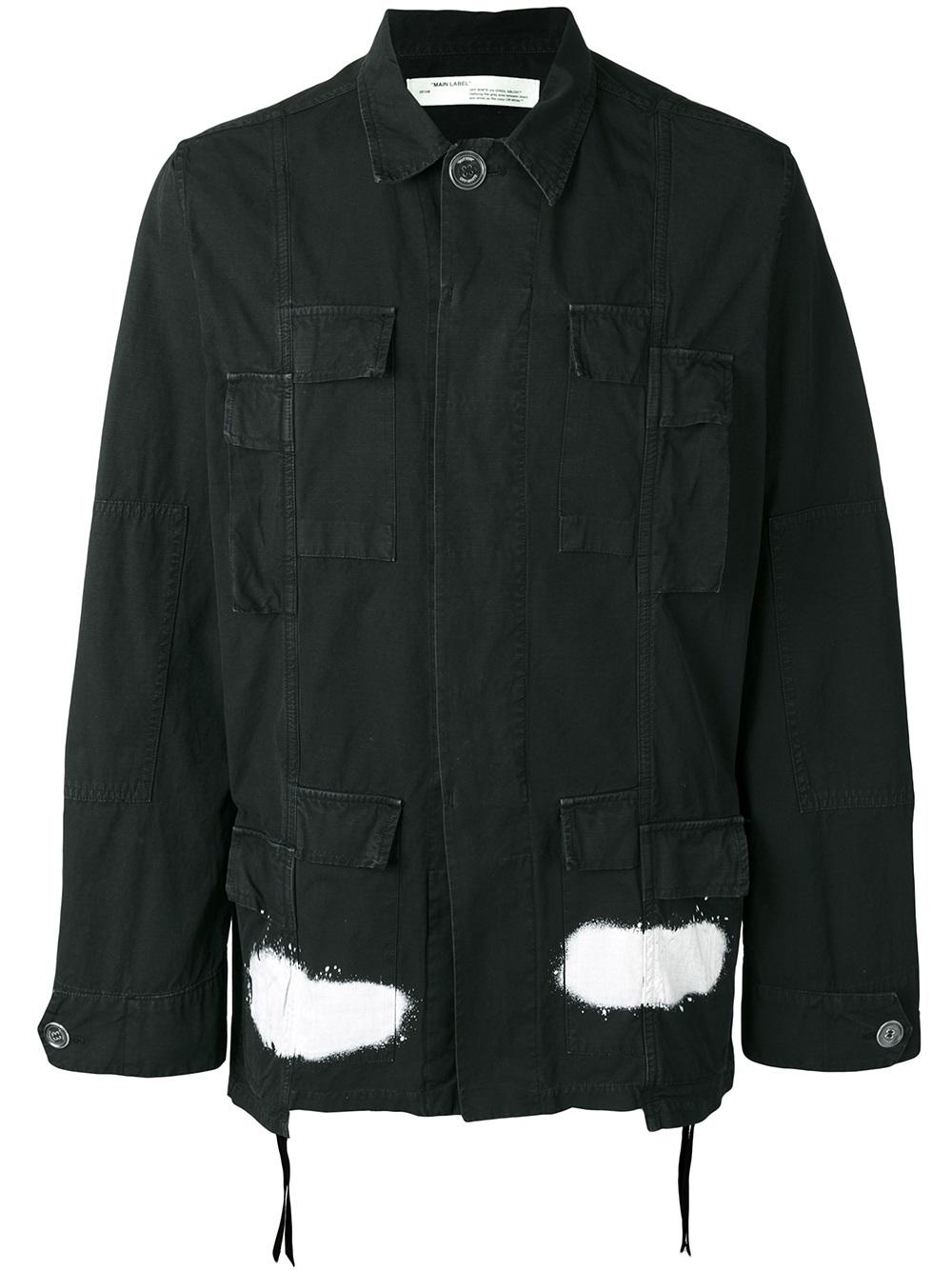 Off-White diagonal stripes cargo jacket 1001 BLACK WHITE Men Clothing Military Jackets