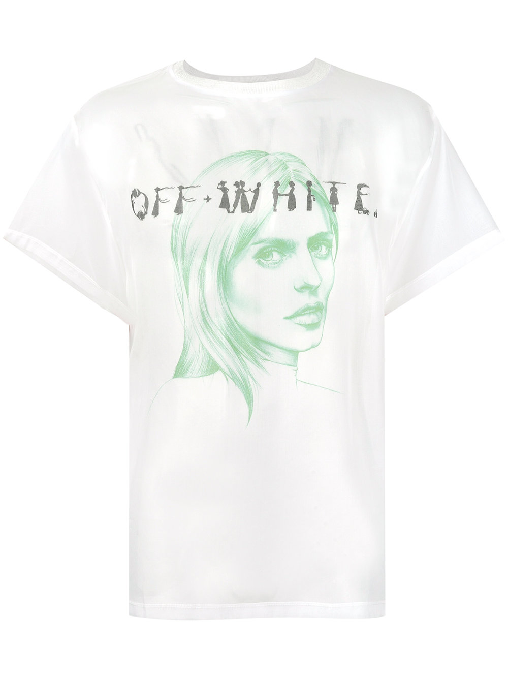 Off-White face print sheer T-shirt WHITE MULTICOLOR Men Clothing T-Shirts