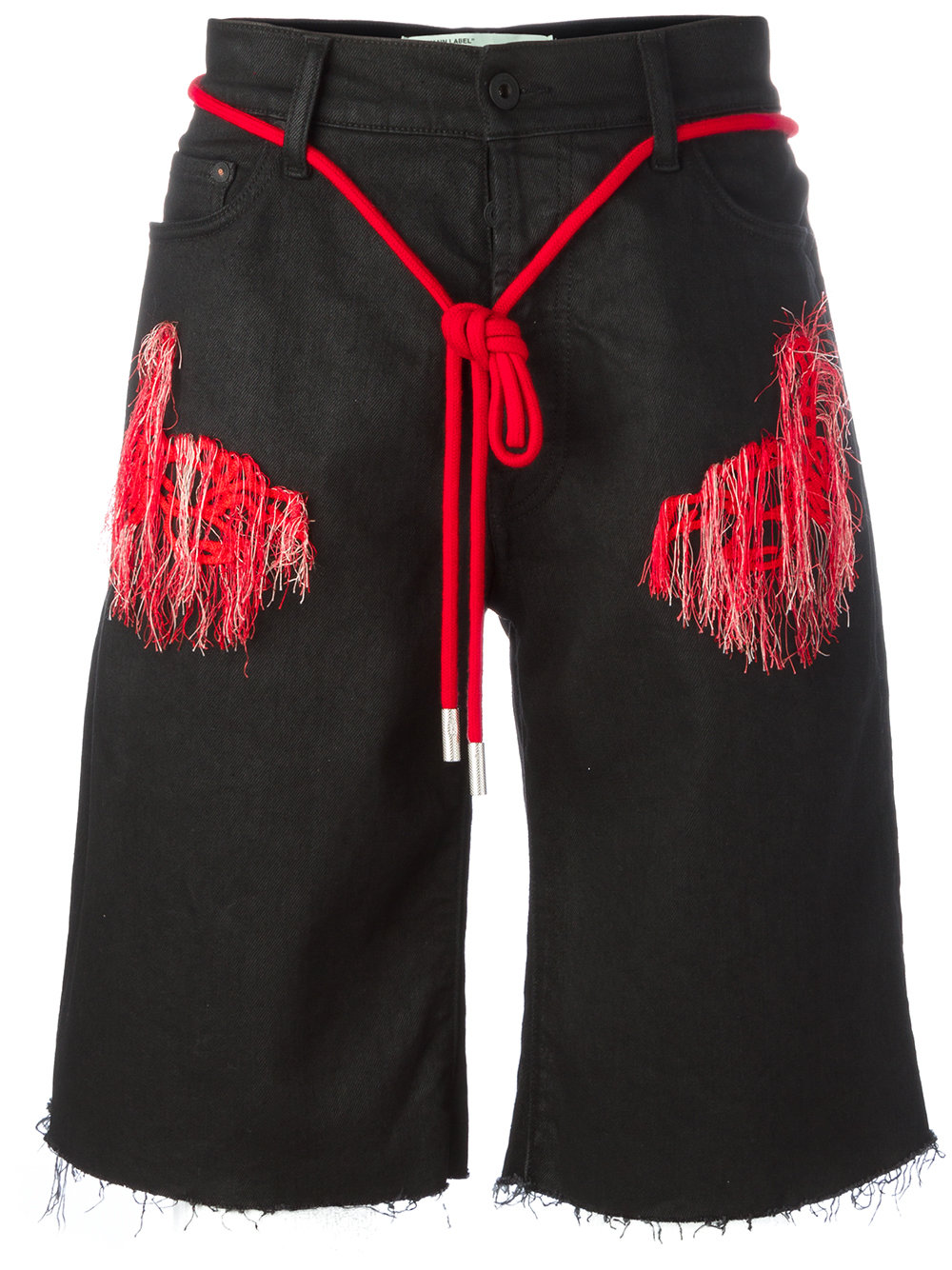 Off-White fringed embroidery denim shorts 7820-BLACK CLAYS WASH Men Clothing