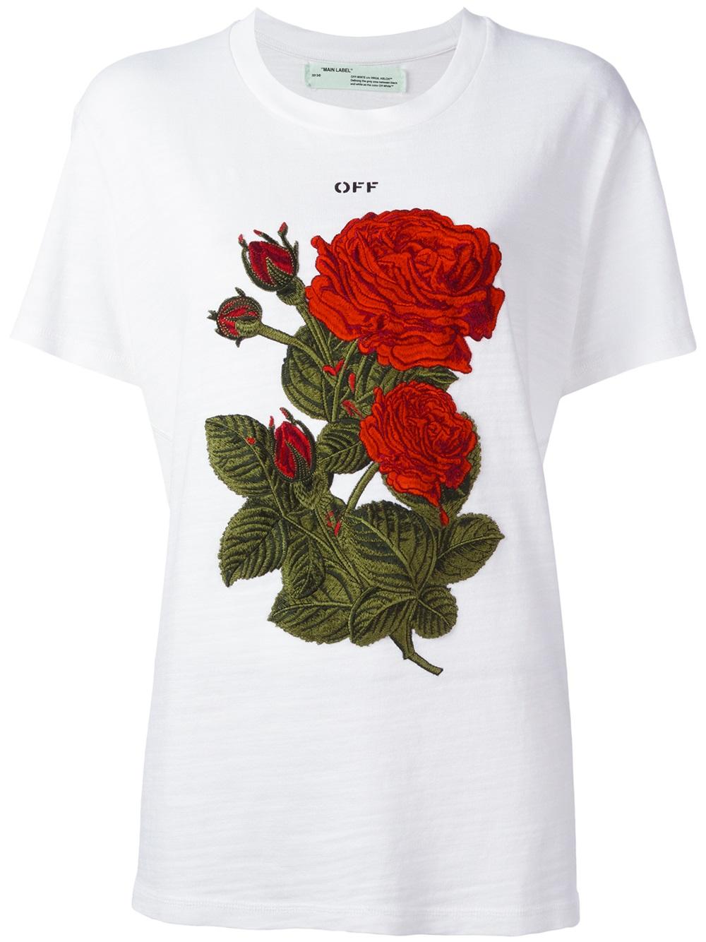 Off-White roses embroidery T-shirt 0188 WHITE Women Clothing T-shirts & Jerseys