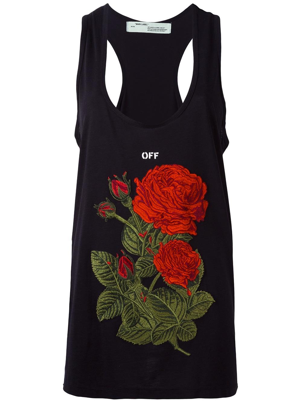 Off-White rose embroidery tank 100% high Quality Guarantee 1088 BLACK Women Clothing Vests & Tops